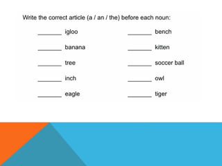 Definite and indefinite articles thursday