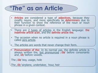 Types of Articles: Definite Article & Indefinite Articles - ESL Grammar