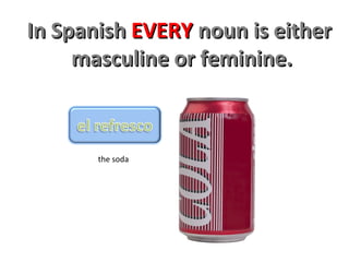 In Spanish EVERY noun is either
     masculine or feminine.



       the soda
 