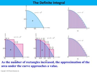 The Definite Integral
As the number of rectangles increased, the approximation of the
area under the curve approaches a value.
Copyright  2010 Pearson Education, Inc.
 