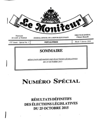 Résultats Définitifs des Elections Législatives du 25 Octobre 2015