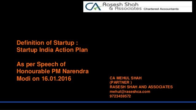Definition Of Start Up As Per Action Plan GOI