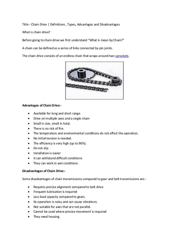 Definition advantages disadvantages and application of chain drive