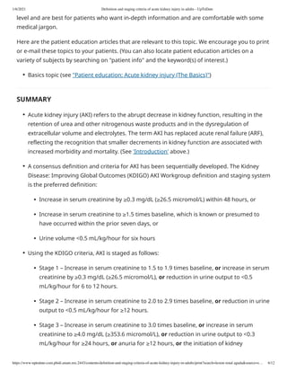 Definition and staging criteria of acute kidney injury in adults up ...