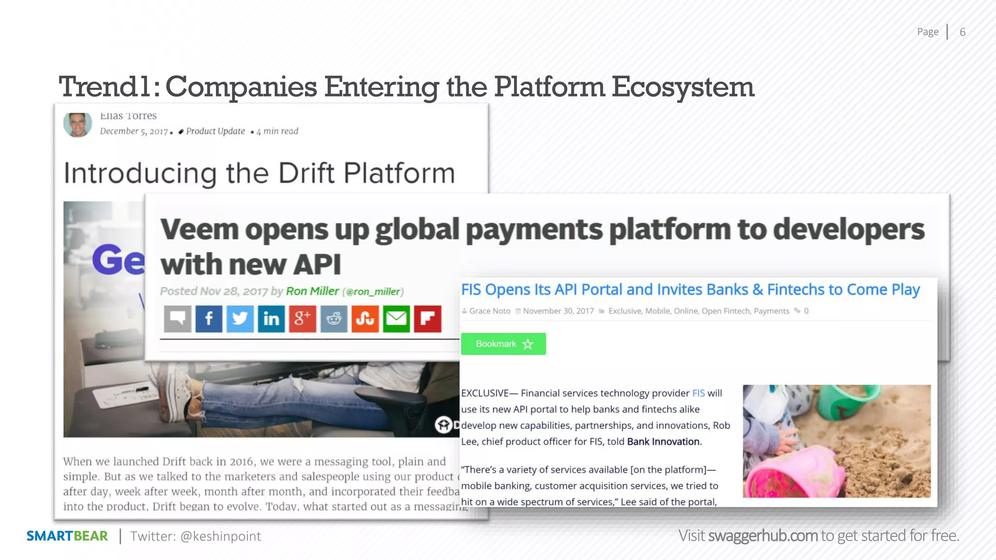 Page
Visitswaggerhub.comtogetstartedfor free.
6
Twitter: @keshinpoint
Trend1:Companies Entering the Platform Ecosystem
 