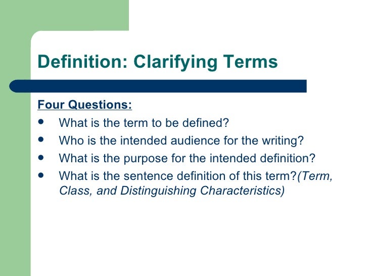 Definition: Clarifying Terms