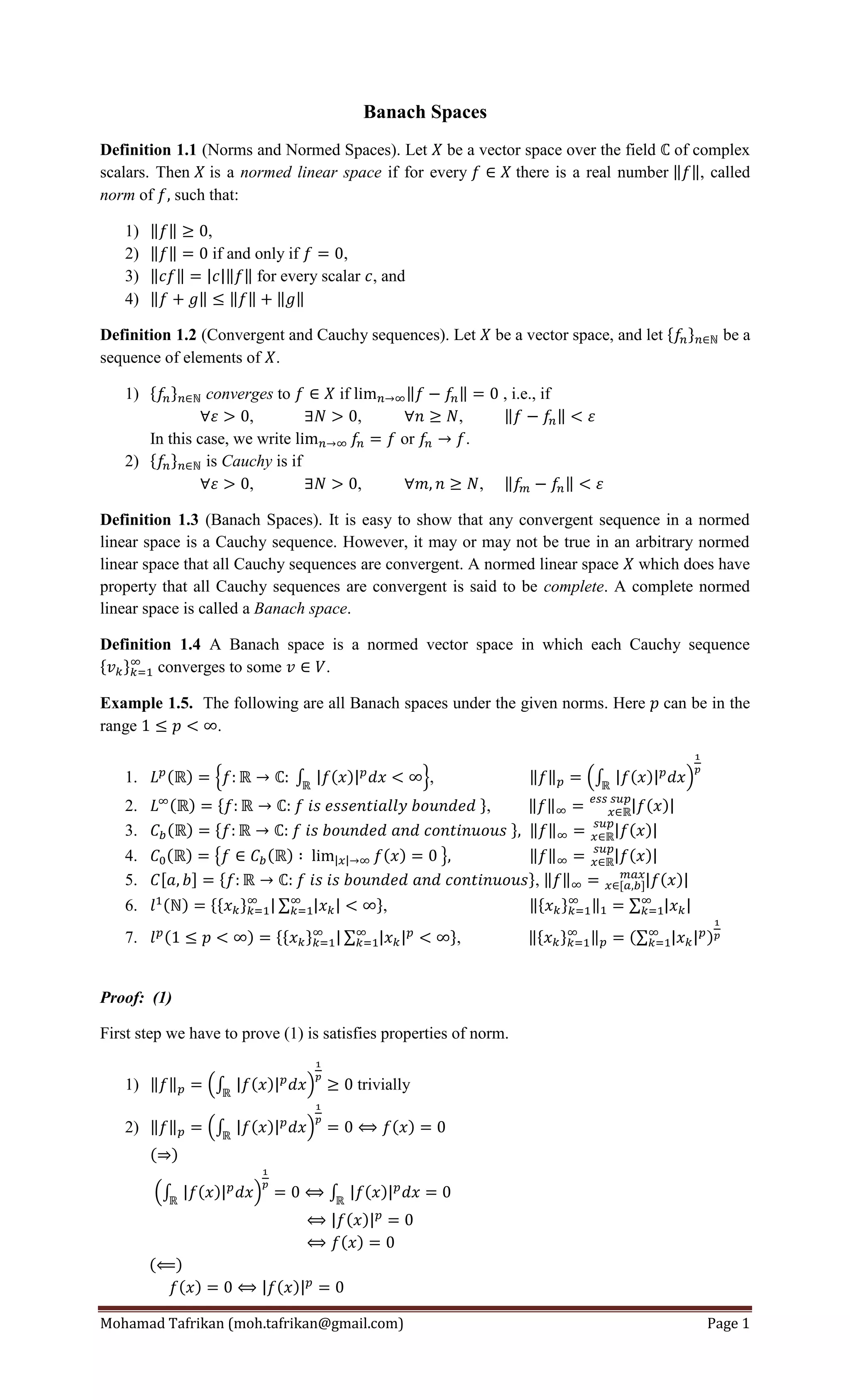 Definition of banach spaces | PDF