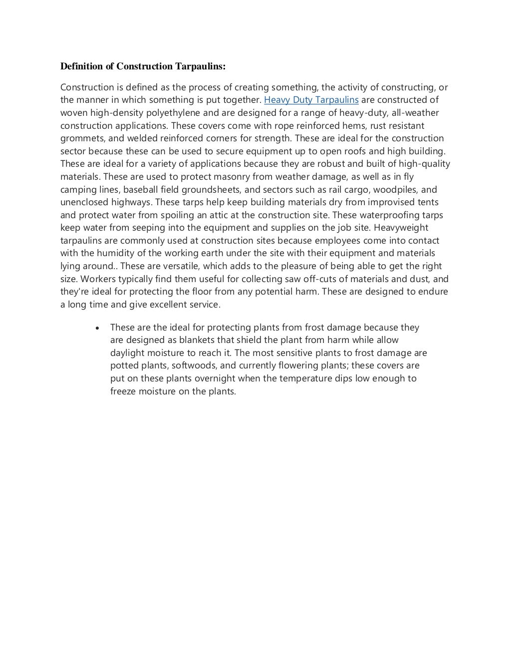 Definition of construction tarpaulins