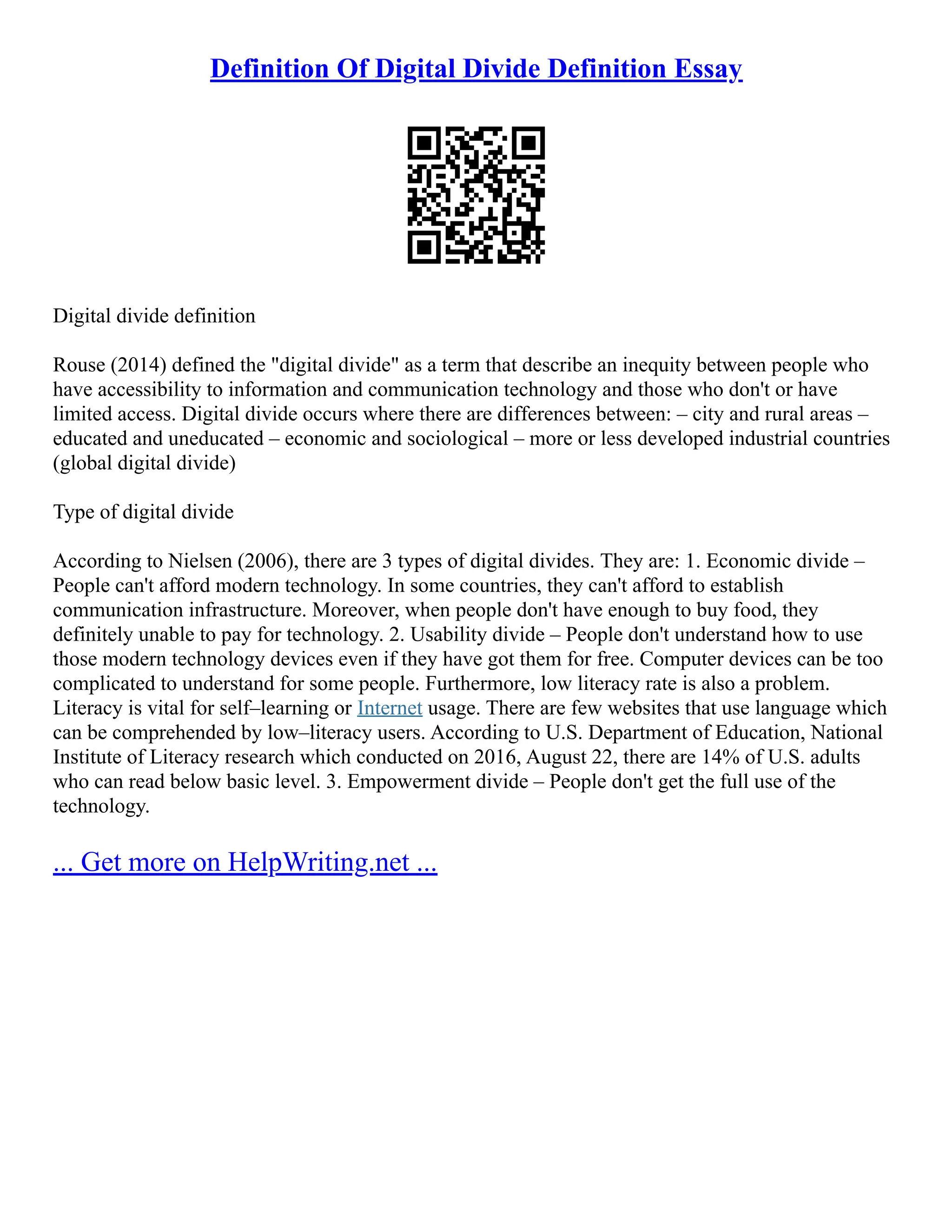 Definition Of Digital Divide Definition Essay PDF