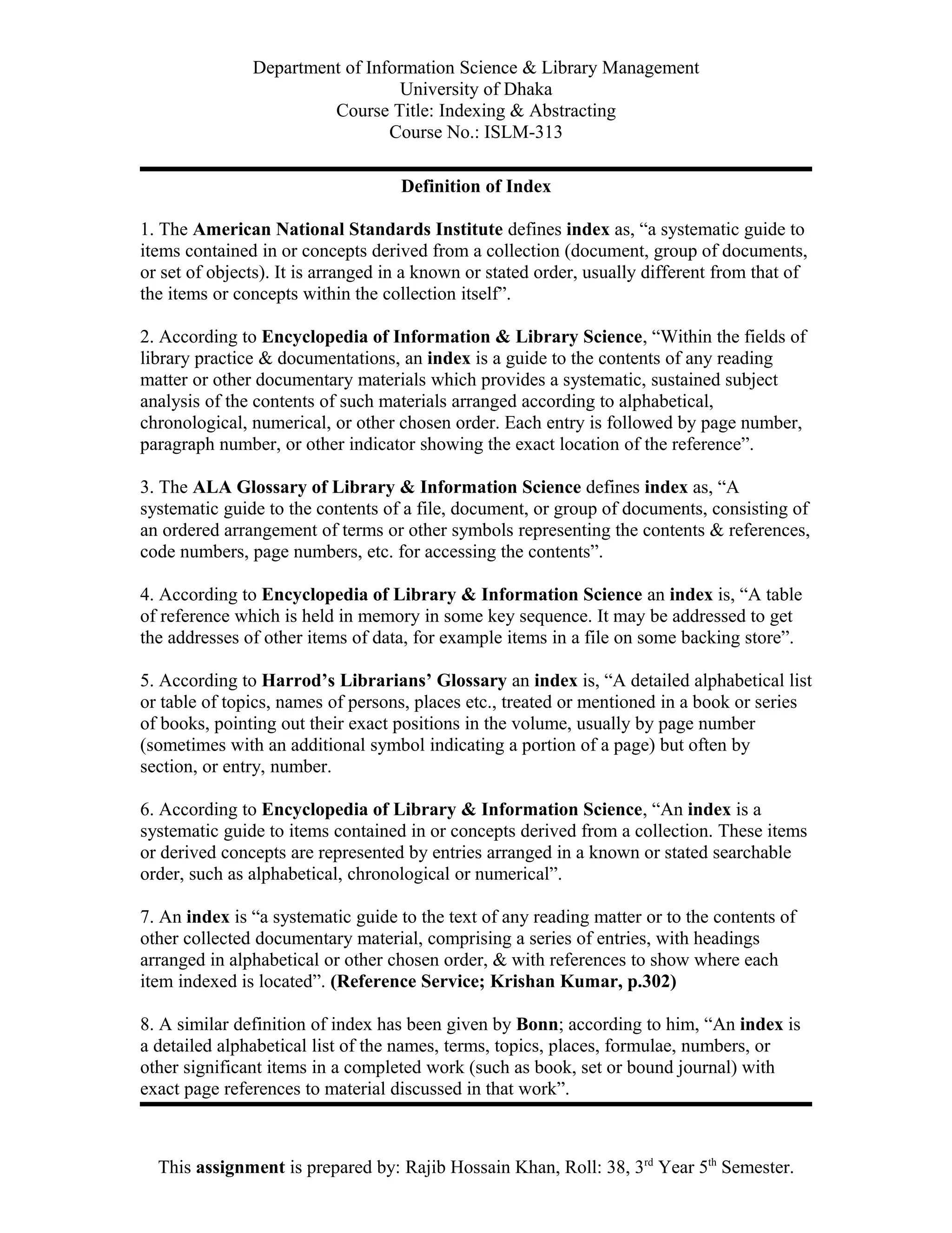 Definition of index | DOC