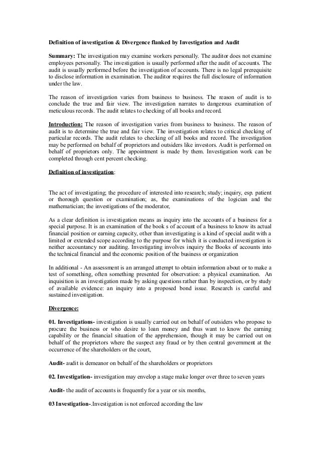 Definition of investigation & divergence flanked by investigation and…