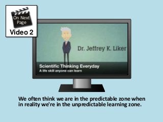 On Next
Page
Video 2
We often think we are in the predictable zone when
in reality we're in the unpredictable learning zone.
 