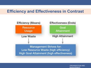 Efficiency and Effectiveness in Contrast
ORGANIZATION AND
MANAGEMENT
 