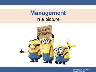 Management
in a picture
ORGANIZATION AND
MANAGEMENT
 