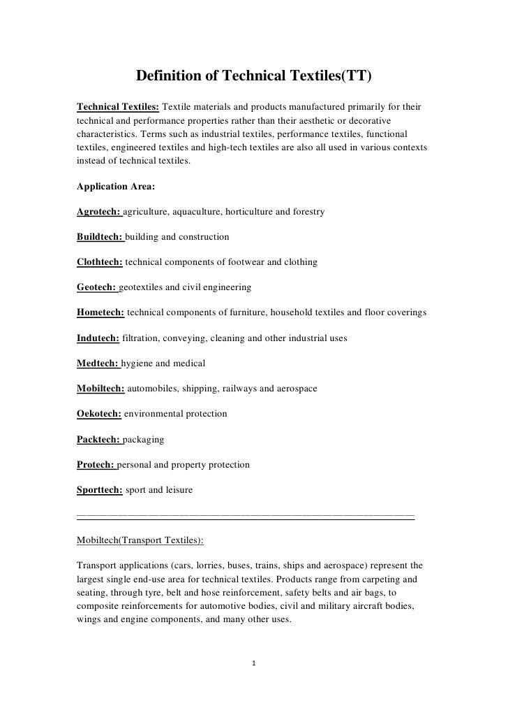 Definition of technical textiles
