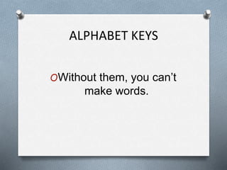 ALPHABET KEYS
OWithout them, you can’t
make words.
 