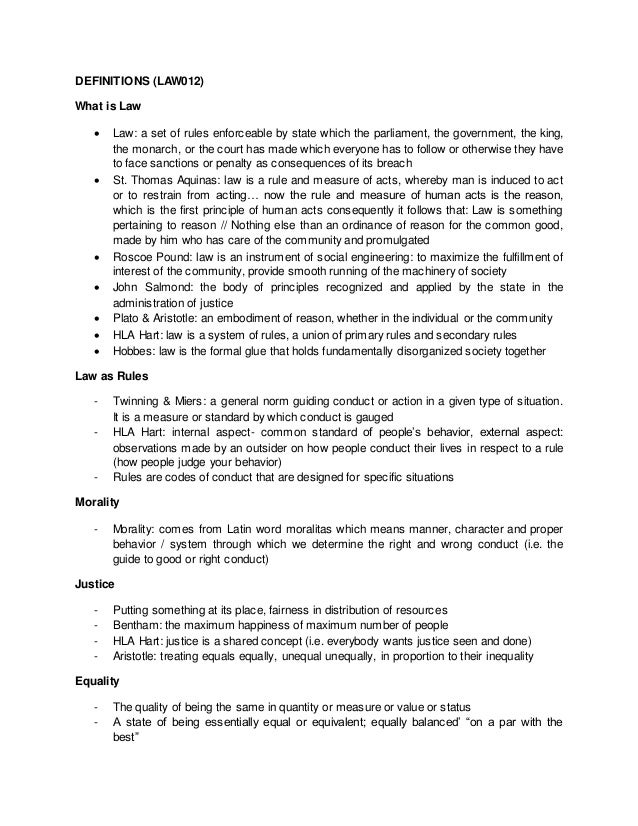 LAW012 List of Definitions