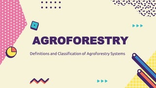 AGROFORESTRY
Definitions and Classification of Agroforestry Systems
 