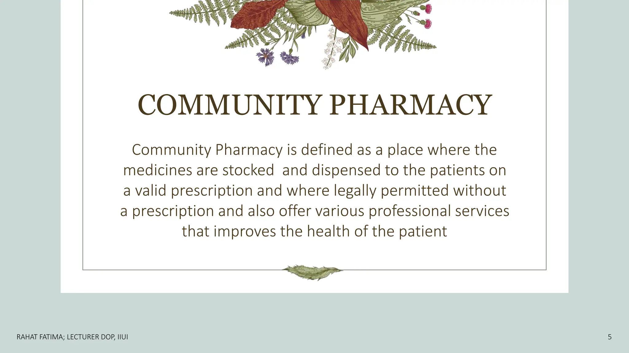 DEFINITIONS & BACKGROUND community pharmacy role | PPTX