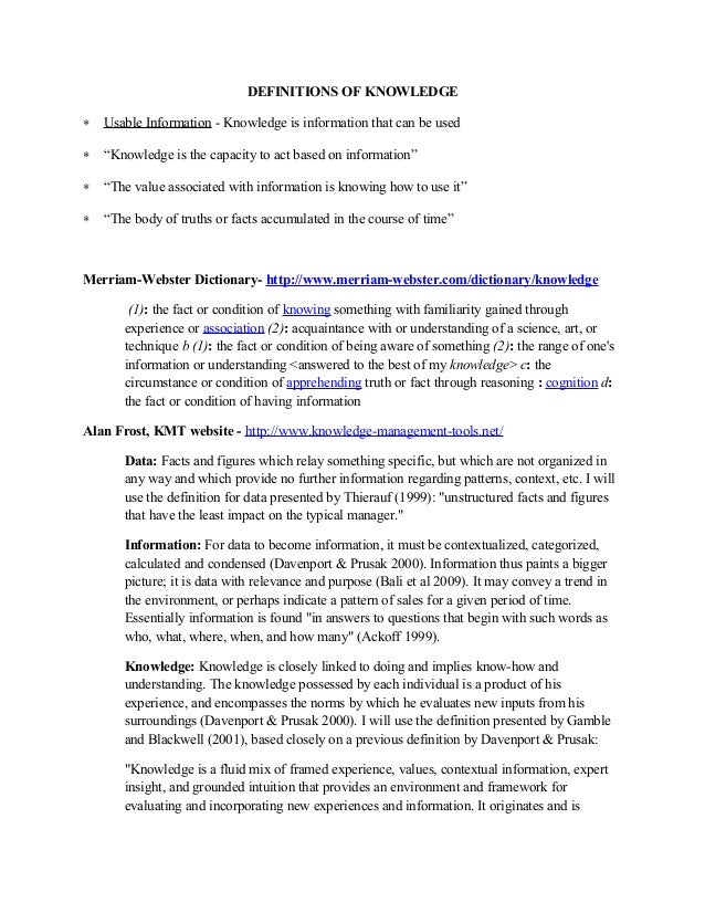 Definitions Of Knowledge