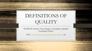 DEFINITIONS OF
QUALITY
SOURCES: Tanmay Vora, Quality as Excellence, Quality?
Excellence? What?
2016 Siemens Product Lifecycle Management Software Inc.
 