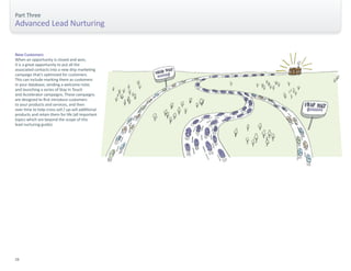Part Three 
Advanced Lead Nurturing 
New Customers 
When an opportunity is closed and won, 
it is a great opportunity to put all the 
associated contacts into a new drip marketing 
campaign that’s optimized for customers. 
This can include marking them as customers 
in your database; sending a welcome note; 
and launching a series of Stay In Touch 
and Accelerator campaigns. These campaigns 
are designed to first introduce customers 
to your products and services, and then 
over time to help cross-sell / up-sell additional 
products and retain them for life (all important 
topics which are beyond the scope of this 
lead nurturing guide). 
28 
 