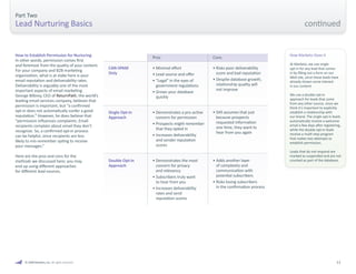 Part Two 
Lead Nurturing Basics 
How Marketo Does It 
As part of the welcome / opt-in 
emails that Marketo sends, 
we give...