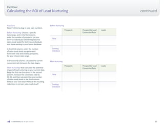 ROI Calculation Two 
Lead Nurturing Impact on Opportunities Won 
Part Four 
Calculating the ROI of Lead Nurturing 
Most co...
