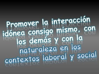 Promover la interacción idónea consigo mismo, con los demás y con la naturaleza en los contextos laboral y social 