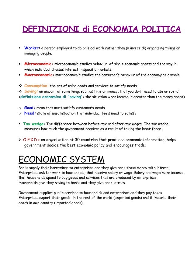 Definizioni Di Economia Politica In Inglese