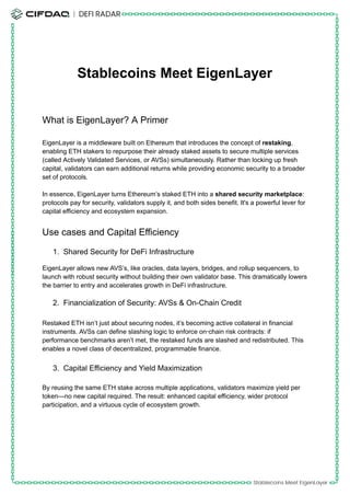 DeFi Radar : Stablecoins Meet EigenLayer | PDF