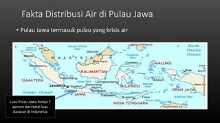 Fakta Distribusi Air di Pulau Jawa
• Pulau Jawa termasuk pulau yang krisis air
Luas Pulau Jawa hanya 7
persen dari total luas
daratan di Indonesia
 