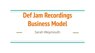 Def Jam Recordings
Business Model
Sarah Weymouth
 