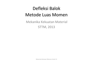 Mekanika Kekuatan Material, Kuliah 12
Defleksi Balok
Metode Luas Momen
Mekanika Kekuatan Material
STTM, 2013
 