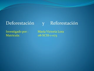 Deforestación y Reforestación
Investigado por : María Victoria Lora
Matricula: 08-SCSS-1-073
 