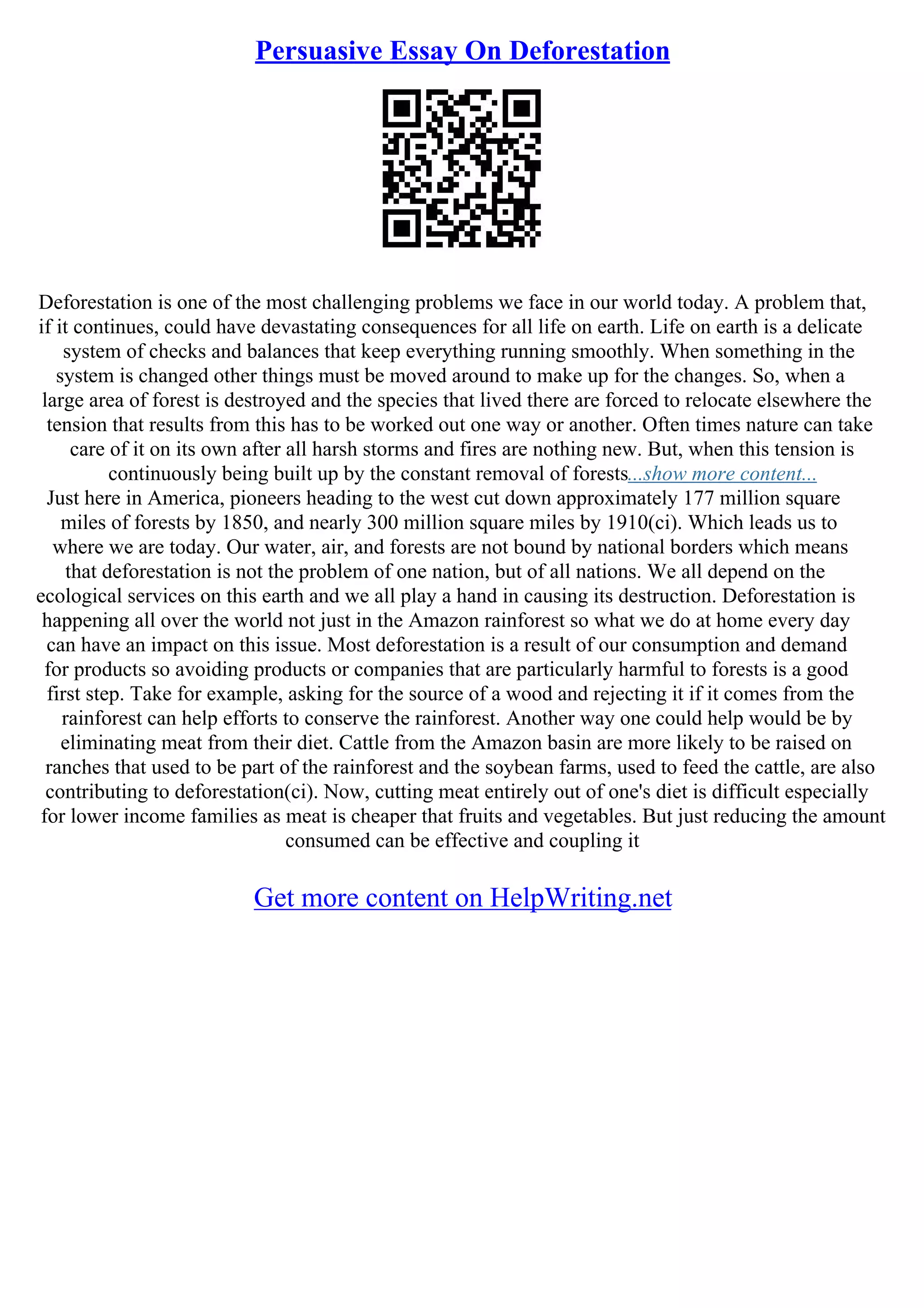 Deforestation Essays | PDF