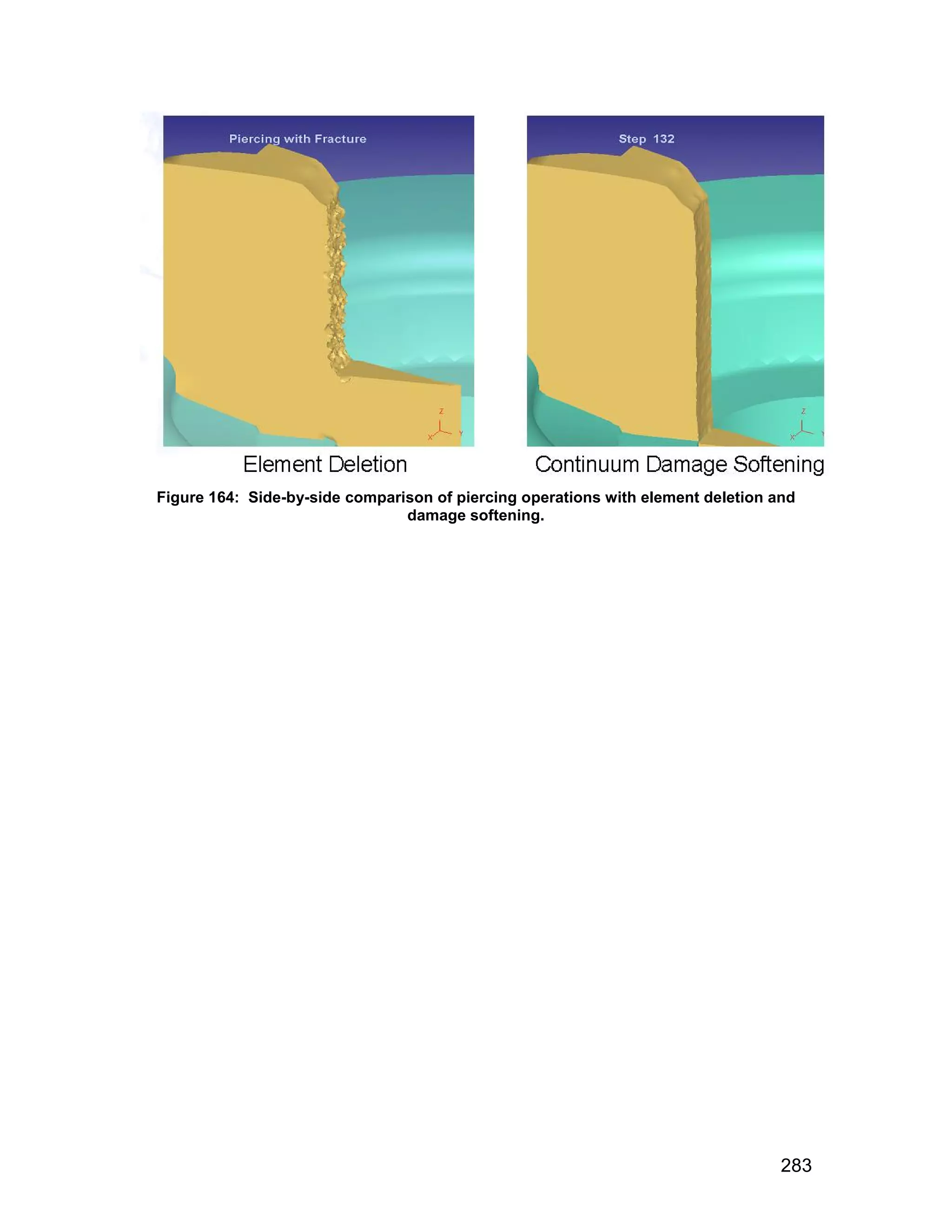 Figure 164: Side-by-side comparison of piercing operations with element deletion and
                                damage softening.




                                                                                  283
 