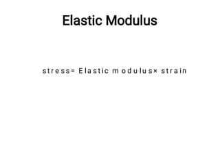 Elastic Modulus
s t r e s s = E la s t ic m o d u lu s × s t r a in
 