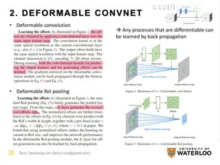 2. DEFORMABLE CONVNET
Terry Taewoong Um (terry.t.um@gmail.com)
• Deformable convolution
• Deformable RoI pooling
 Any processes that are differentiable can
be learned by back propagation
 