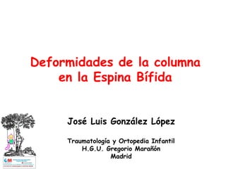 Deformidades de la columna
en la Espina Bífida
José Luis González López
Traumatología y Ortopedia Infantil
H.G.U. Gregorio Marañón
Madrid
 
