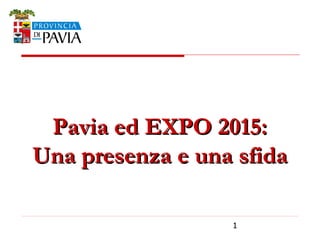1
Pavia ed EXPO 2015:Pavia ed EXPO 2015:
Una presenza e una sfidaUna presenza e una sfida
 