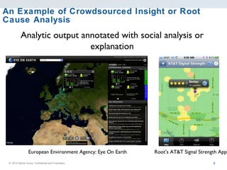 An Example of Crowdsourced Insight or Root Cause Analysis Analytic output annotated with social analysis or explanation European Environment Agency: Eye On Earth Root ’s AT&T Signal Strength App 