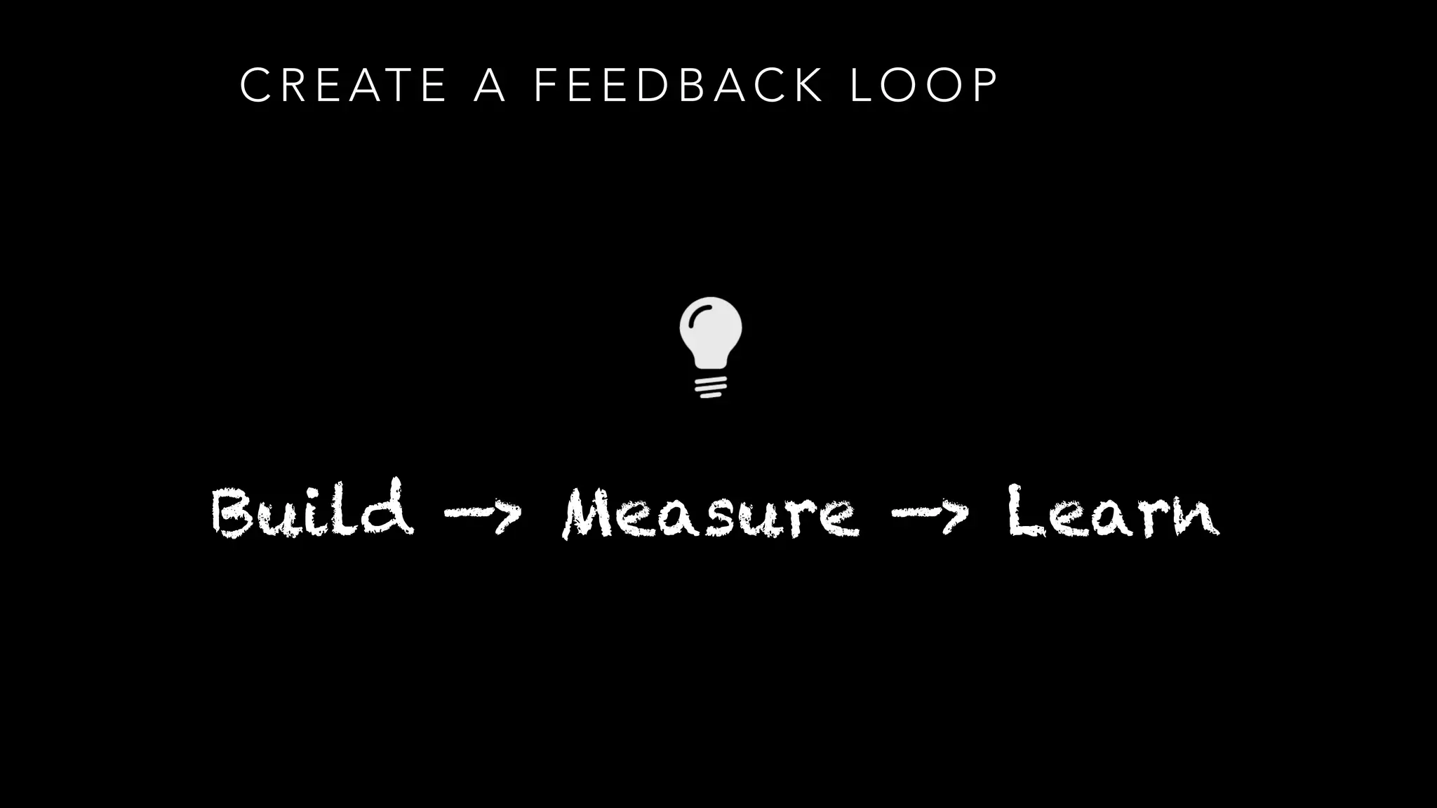 C R E AT E A F E E D B A C K L O O P
Build —> Measure —> Learn
 