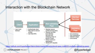 Interaction with the Blockchain Network
https://github.com/hyperledger/fabric/blob/master/docs/protocol-spec.md#222-multiple-validating-peers
@hyperledger
 