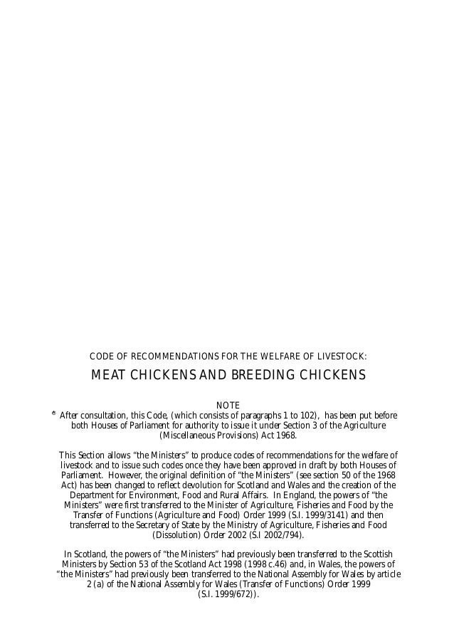 Defra meat chickens breeding welfare code standard