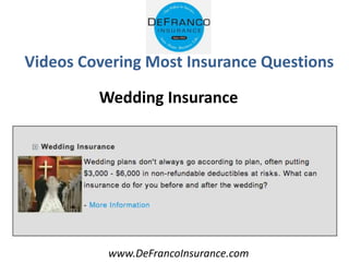 www.DeFrancoInsurance.com
Videos Covering Most Insurance Questions
Wedding Insurance
 