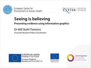 Seeing is believing
Presenting evidence using information graphics
!

Dr Will Stahl-Timmins
Associate Research Fellow: Visualisation

EUROPEAN UNION
Investing in Your Future

European Regional
Development Fund 2007-13

EUROPEAN UNION
Investing in Your Future

European Regional
Development Fund 2007-13

 