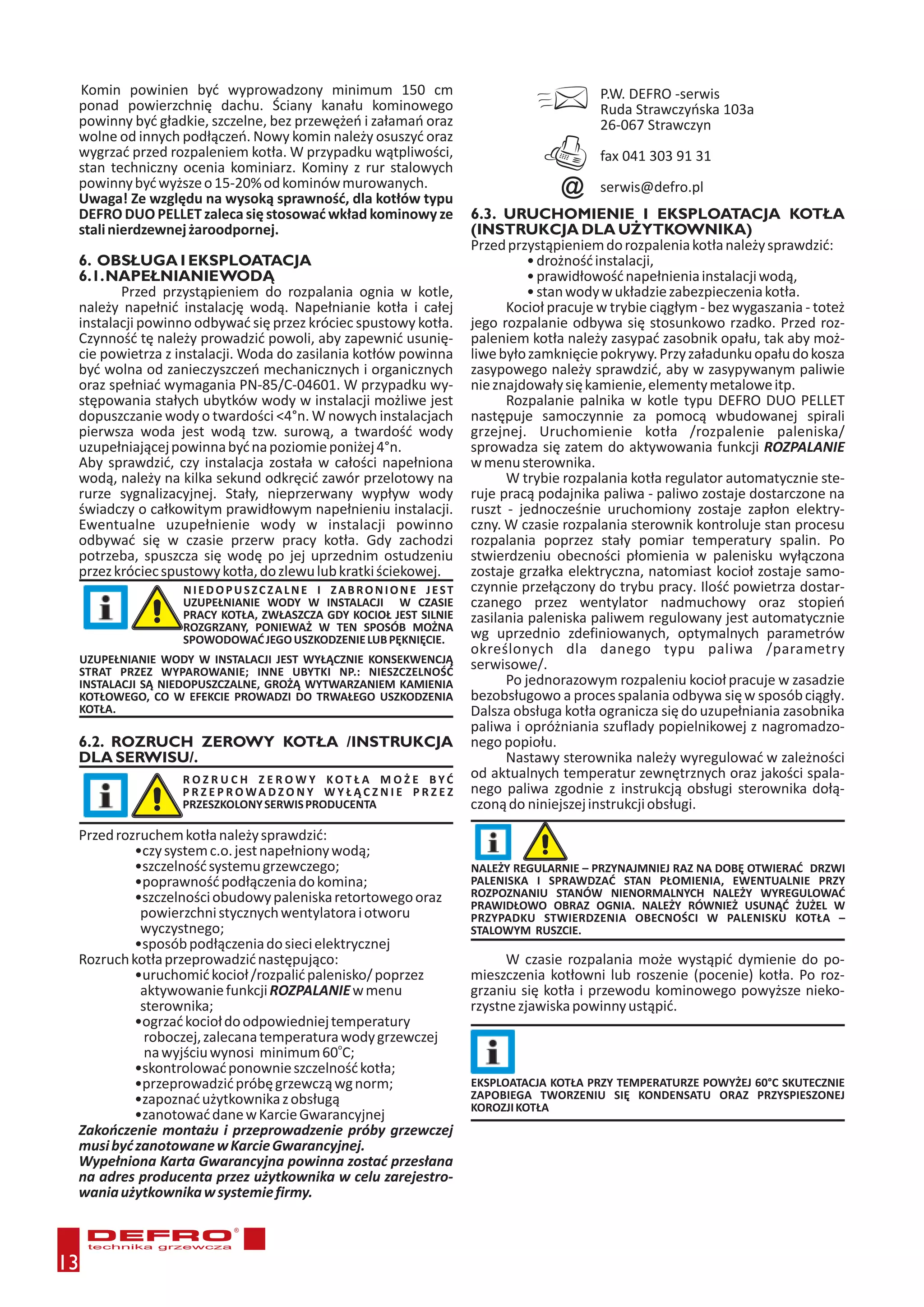 DEFRO DUO PELLET - Instrukcja obsługi kotła | PDF