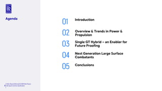 Rolls-RoyceDefence| © 2018 Rolls-Royce
No Export Controlclassification
Agenda
2
Introduction
01
02 Overview & Trends in Power &
Propulsion
03
04
Single GT Hybrid – an Enabler for
Future Proofing
05
Next Generation Large Surface
Combatants
Conclusions
 