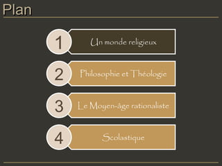 Plan Un monde religieux 1 Philosophie et Théologie 2 Le Moyen-âge rationaliste 3 Scolastique 4 